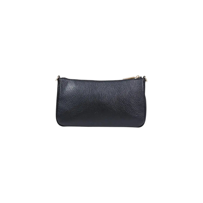Liu Jo black textured leather clutch shoulder bag with gold-tone zipper and zip pocket in polyurethane material