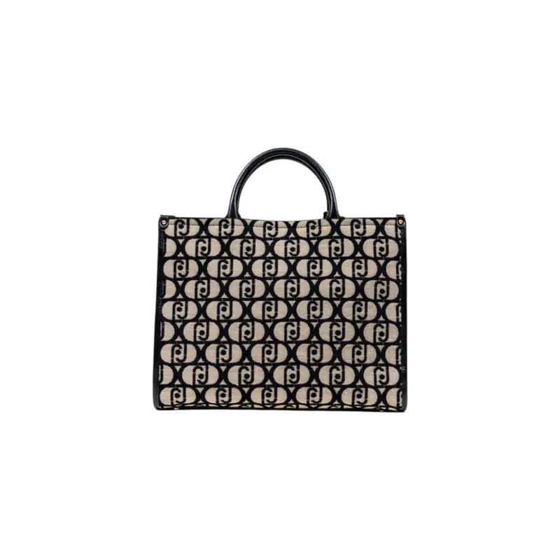 Black and cream patterned tote bag with a top handle from Liu Jo featuring a shoulder strap