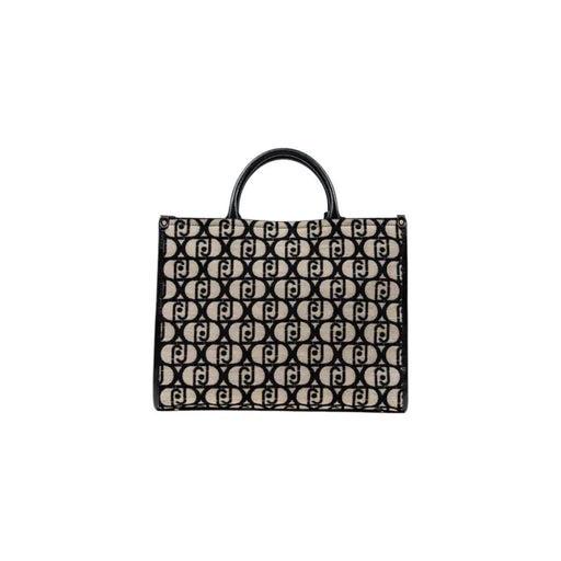 Black and cream patterned tote bag with a top handle from Liu Jo featuring a shoulder strap