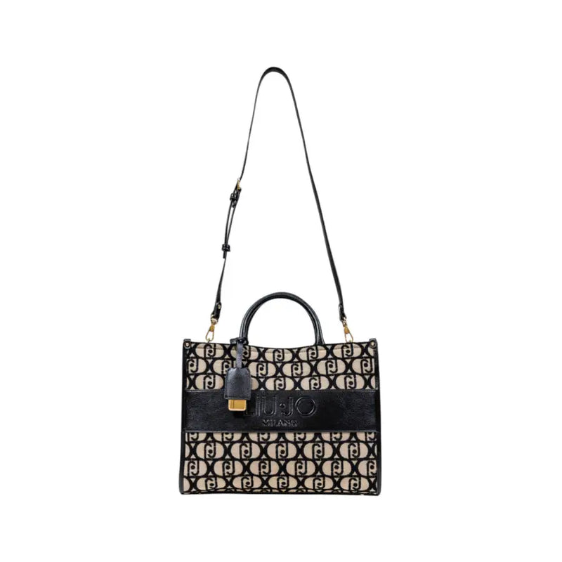 Black and cream patterned Liu Jo tote bag with top handle and detachable shoulder strap