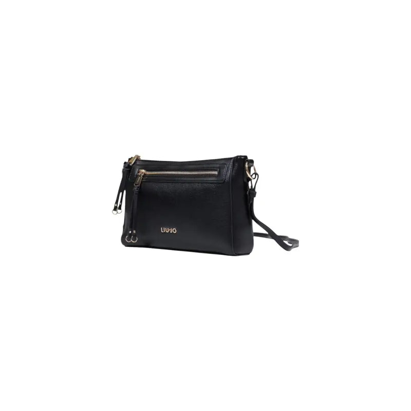 Liu jo black leather crossbody shoulder bag with gold-tone zippers detachable strap and multiple pockets
