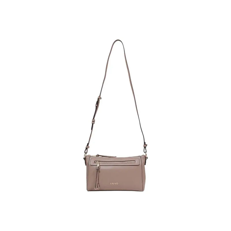 Taupe élégant Liu Jo Sac bandoulière en cuir avec fermeture éclair, poches, design minimaliste