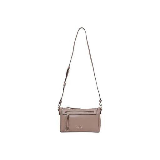 Taupe élégant Liu Jo Sac bandoulière en cuir avec fermeture éclair, poches, design minimaliste