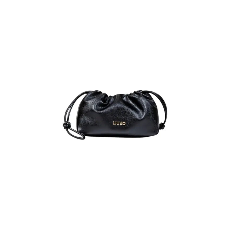 Black drawstring pouch with textured finish from Liu Jo Bordeaux Lace Trim Handbag collection