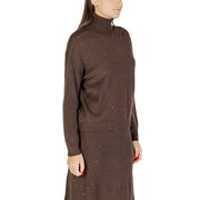 Liu jo brown polka dot turtleneck knitwear for women brown sparkly knit sweater with ribbed cuffs and hem
