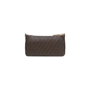Liu Jo brown polyurethane zip bag with inside pocket featuring brown leather wallet with embossed logo pattern and gold zipper