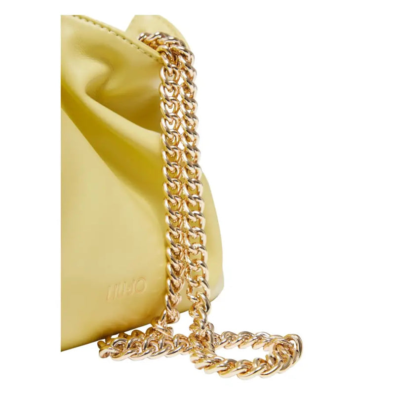 Liu Jo pale yellow glossy silicone handbag with gold metal chain strap and inside pocket for secure storage