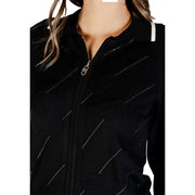 Liu Jo long black zip cardigan for women with diagonal silver studs and white trim on the collar