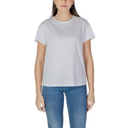 Liu Jo white cotton t-shirt in light gray with short sleeves and delicate rhinestone trim along the round neck