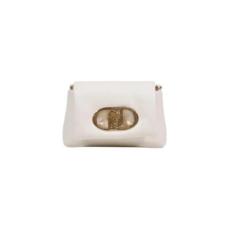 Liu Jo white polyurethane crossbody bag with white patent leather and gold-tone oval clasp embossed logo