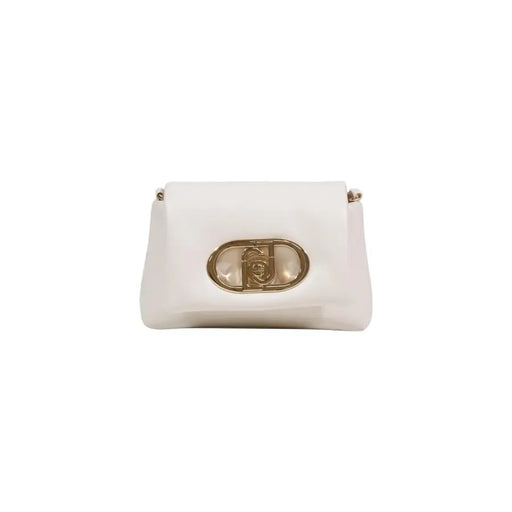 Liu Jo white polyurethane crossbody bag with white patent leather and gold-tone oval clasp embossed logo