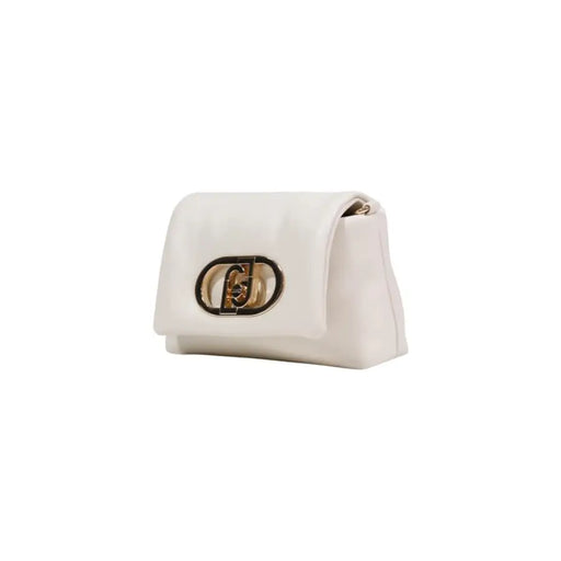 Liu jo white polyurethane shoulder bag mini clutch with sleek leather and gold-tone oval clasp embossed logo