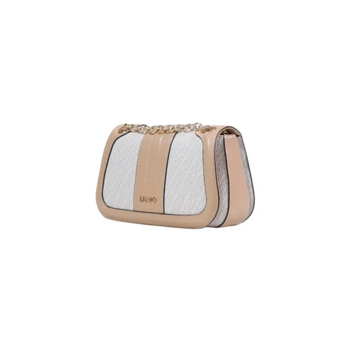 Liu jo white shoulder bag with automatic buttons featuring beige and white embossed livio leather and gold-tone chain detail