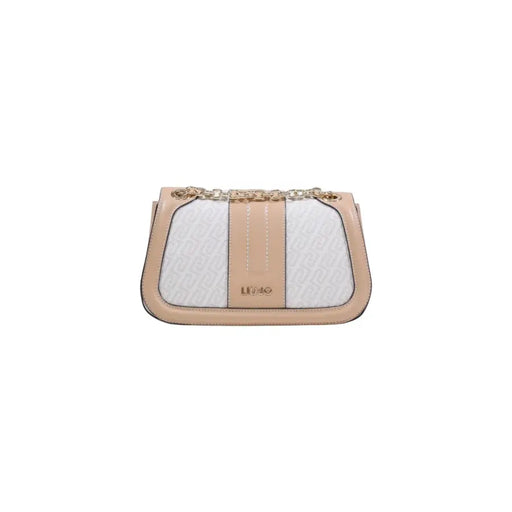 Liu Jo beige and white leather shoulder bag with chain strap and automatic buttons for elegant daily use
