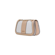 Liu jo white shoulder bag with automatic buttons featuring beige and white embossed livio leather and gold-tone chain detail