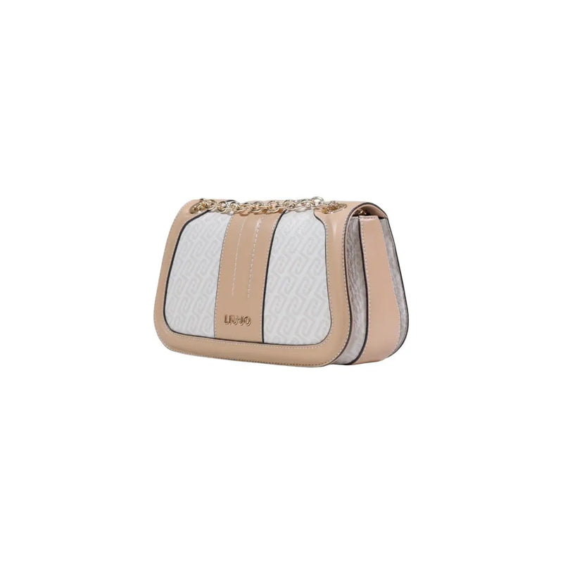 Liu jo white shoulder bag with automatic buttons featuring beige and white embossed livio leather and gold-tone chain detail
