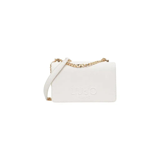 Liu jo white leather crossbody bag with gold-tone chain strap embossed lujo milano logo and zip closure inner pocket