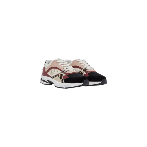 Liu Jo Baskets slip-on pour femme en cuir beige, au design épais, ornées d'empiècements beiges, bordeaux et noirs et de détails imprimé léopard.
