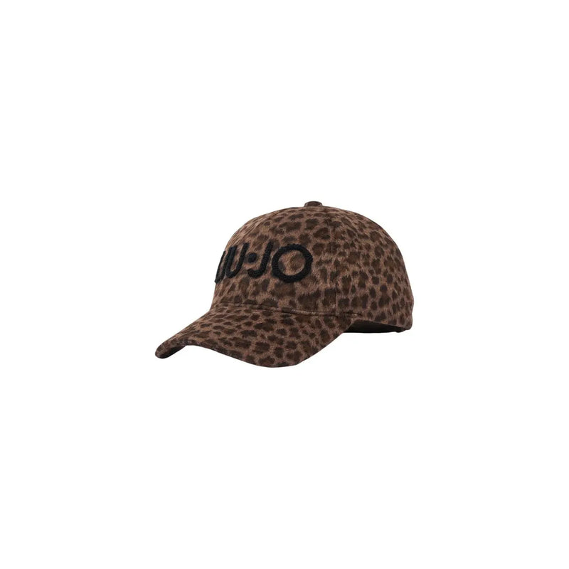 Beige polyester Liu Jo women cap with brown leopard print and black embroidered miu miu logo on front