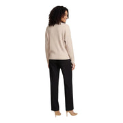 Liu Jo Pull beige côtelé pour femme, manches longues, col montant, en maille de viscose mélangée