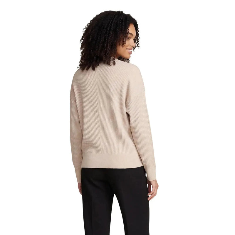 Pull en maille côtelée beige Liu Jo pour femme, à manches longues et col montant, en tissu mélangé viscose.