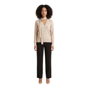 Pull en maille côtelée beige pour femme Liu Jo, col en V à nouer sur le devant, confectionné en tissu mélangé de viscose.