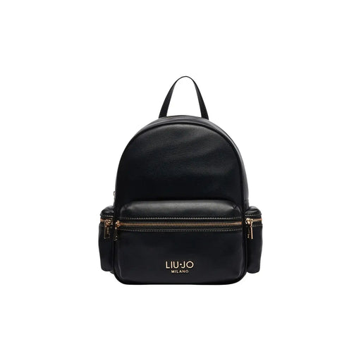 similicuir noir Liu Jo Sac à dos pour femme avec fermetures éclair dorées et poche avant. Liu Jo Logo de Milan