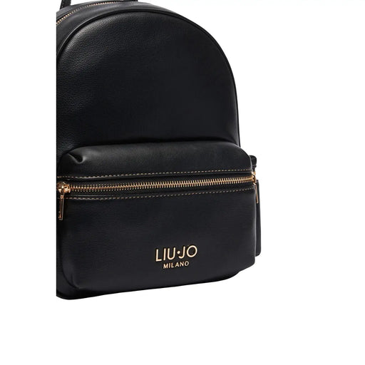 Liu Jo Sac à dos femme en similicuir noir de 30 cm avec fermeture éclair dorée et logo (vue de face)
