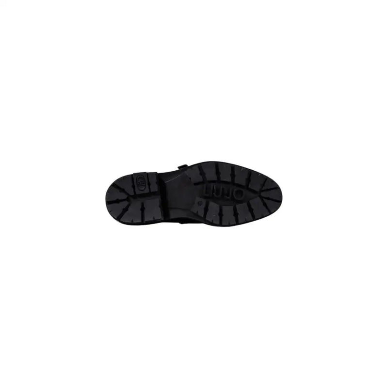 Black rubber sole with deep tread and embossed Liu Jo logo on women black faux leather lace up shoes fall winter