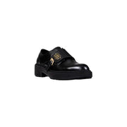 Liu jo women black faux leather monk strap shoe with gold tone logo buckle and chunky sole for fall winter use
