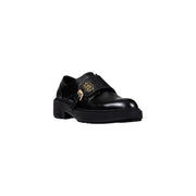 Liu jo women black faux leather monk strap shoe with gold tone logo buckle and chunky sole for fall winter use
