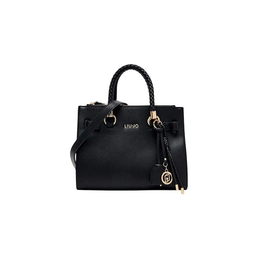 Liu Jo Sac à main noir pour femme, style Boston, en similicuir, avec anses en cuir tressé et finitions dorées.