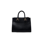 Liu Jo women black handbag faux leather Boston bag with braided handles and gold tone hardware