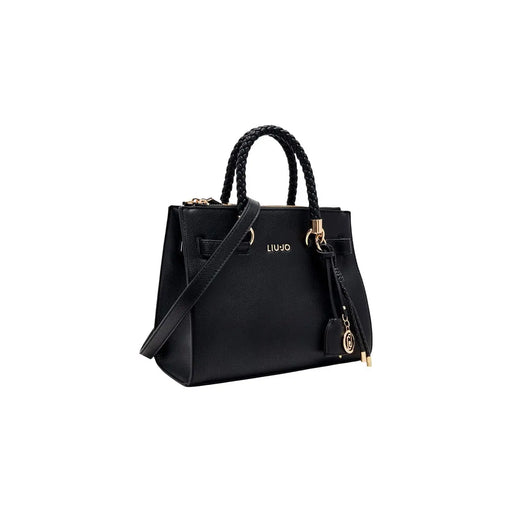 Liu Jo Sac à main Boston noir pour femme en similicuir, avec anses en cuir tressé et finitions dorées.