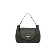 Liu jo women black handbag featuring dark green suede shoulder bag with gold-tone circular clasp and silver studs
