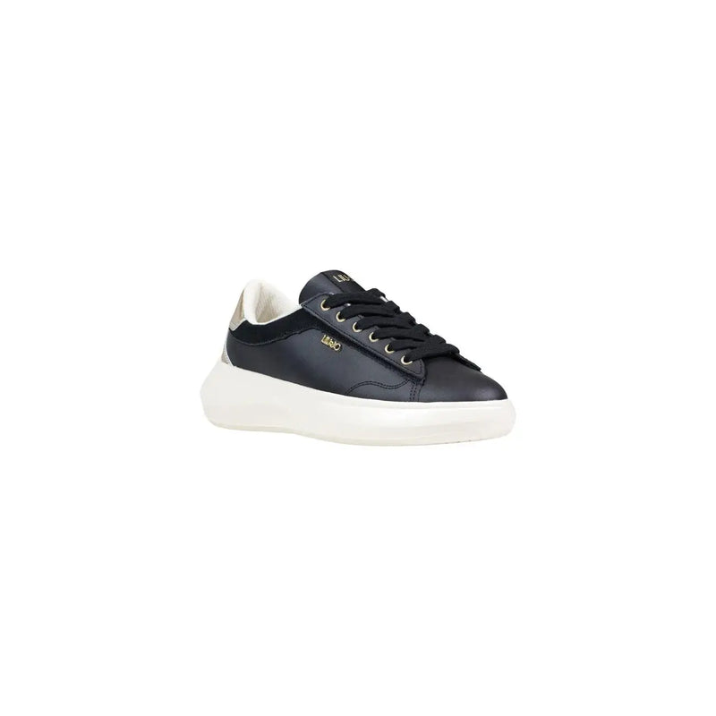 Liu Jo women black platform sneakers in polyurethane with low-top design white rubber sole and gold-tone branding