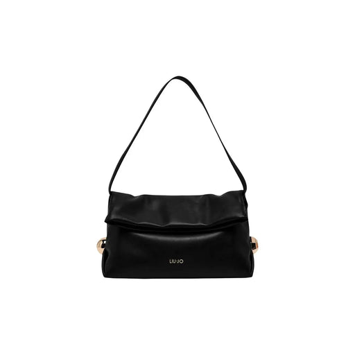 Liu Jo Sac bandoulière femme en polyester noir, finition brillante et détails métalliques dorés, 30 x 20 x 7 cm