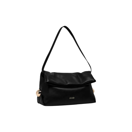 Liu Jo Sac bandoulière pour femme en polyester noir, avec une finition brillante et élégante et des détails métalliques circulaires dorés.