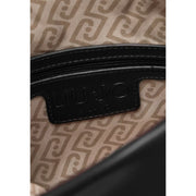 Black leather brand tag with embossed liu jo logo on liu jo women black polyester handbag 30x20x7 cm