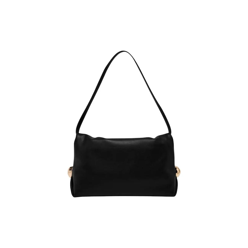 Liu jo women black polyester shoulder bag with gold-tone spherical hardware accents measuring 30x20x7 cm