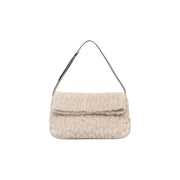 Liu jo women black polyester handbag 30x20x7 cm with cream-colored faux fur and sleek black shoulder strap