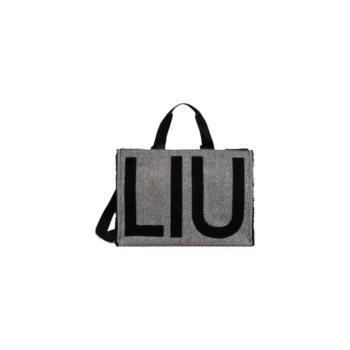 Sac à main Liu Jo pour femme en polyester noir à motif chevrons gris, avec inscription Liu en noir et poignées noires.