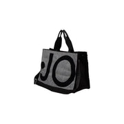 Liu jo women black polyester tote bag with black and gray herringbone pattern and bold black jo logo 40x29x15 cm