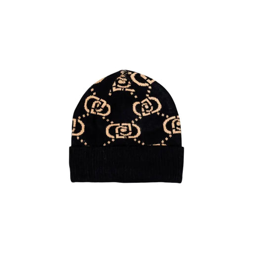 Black knit beanie with tan interlocking G pattern from Liu Jo Women Fall Winter Cap collection