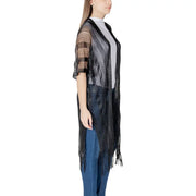 Liu jo women black short polyester cardigan featuring mesh fabric and fringe detailing for spring summer wear