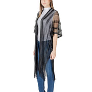 Liu jo women black short polyester cardigan with black mesh and fringe detailing for spring summer wear