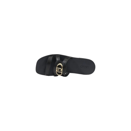 Liu Jo Sandales à enfiler en cuir noir pour femmes, ornées d'une boucle ovale dorée, idéales pour l'été.