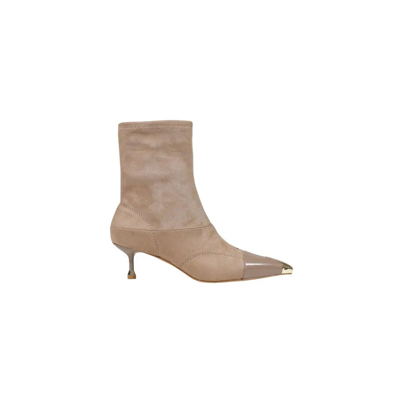 Beige suede ankle boot with pointed toe and metallic gold cap for Liu Jo women black stiletto ankle boots polyester