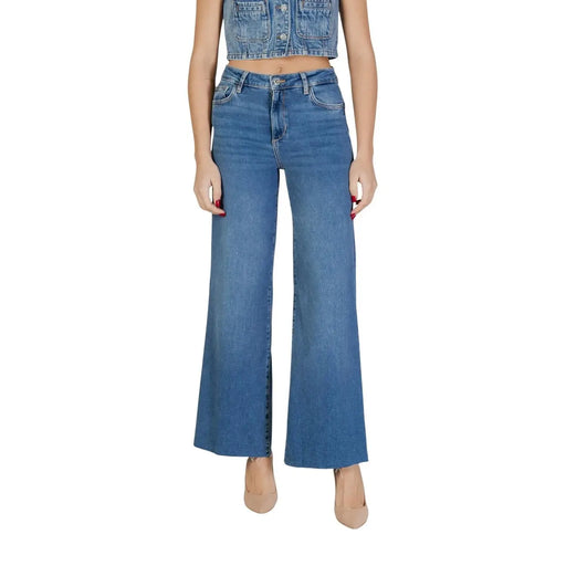 Liu jo women blue high-waisted wide-leg cotton elastane jeans with classic button and zipper closure spring summer