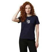 Navy blue Liu Jo women cotton t shirt with short sleeves and white embroidered logo on the chest